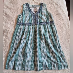 J Jill Dress women's XL Green Sleeveless Cotton Embroidered Pocket Lined Shift
